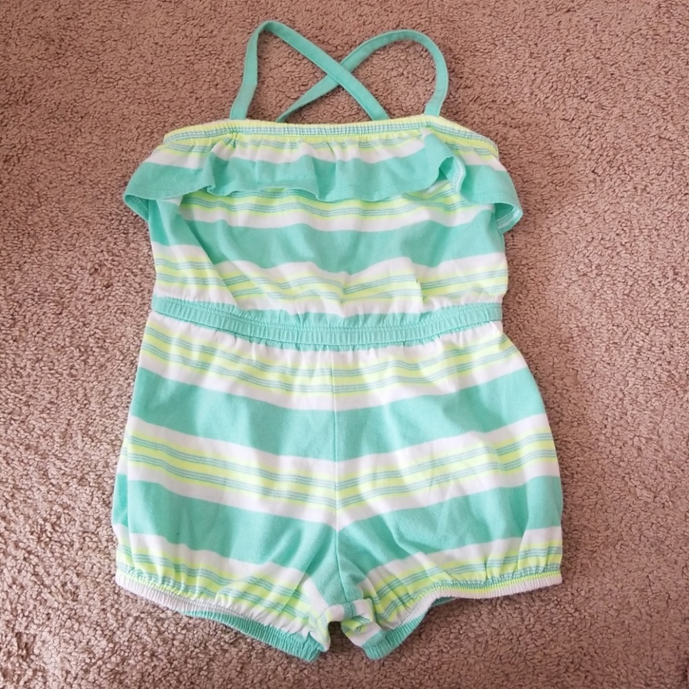 Old Navy Aqua & Neon yellow romper